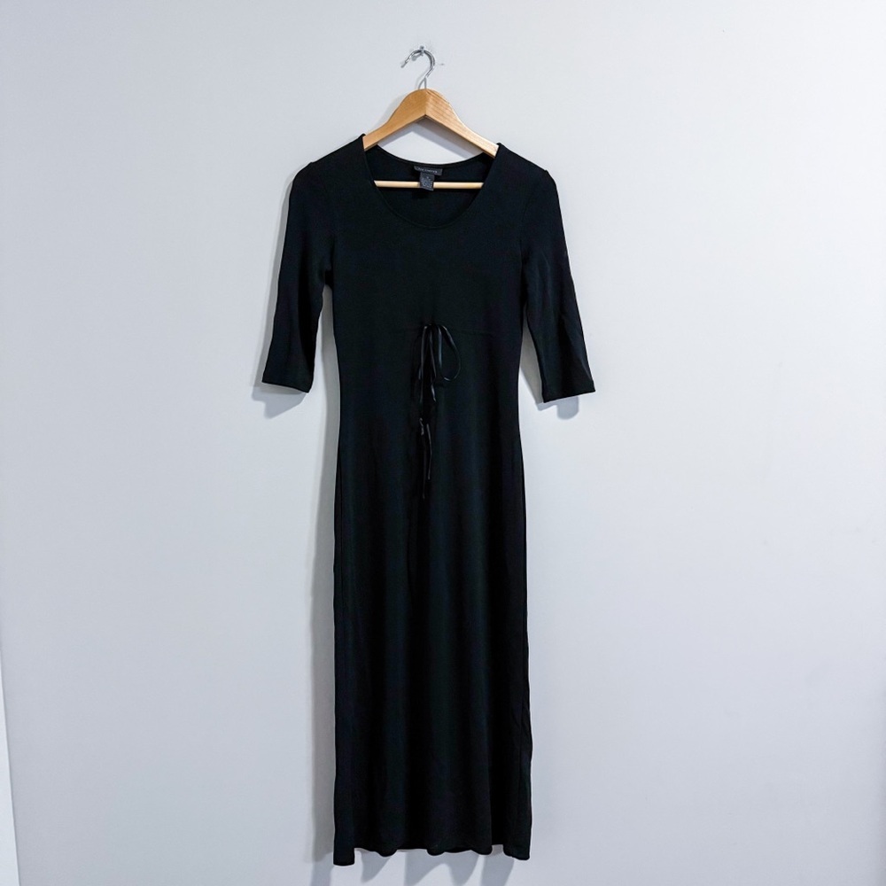 Vintage 90s Y2K The Limited Women's 3/4 Sleeve Scoop Neck Black Midi Dress